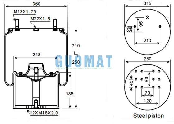 Lò xo không khí xe tải màu đen có độ bền cao W01-M58-8966 Hệ thống treo khí Firestone 881MB