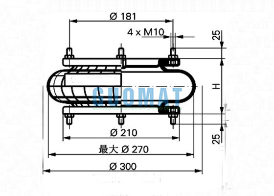 4.1KG ContiTech Industrial Air Spring FS 210-10 DS Firestone W01-R58-4057 Bellows Style túi khí Stud Bolt Mounting