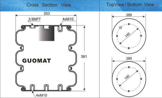 Xuân khí công nghiệp 4xM10 Vít GUOMAT NO. 3B7383-3/8 Bellow No.3B383 Diameter tự nhiên 351mm