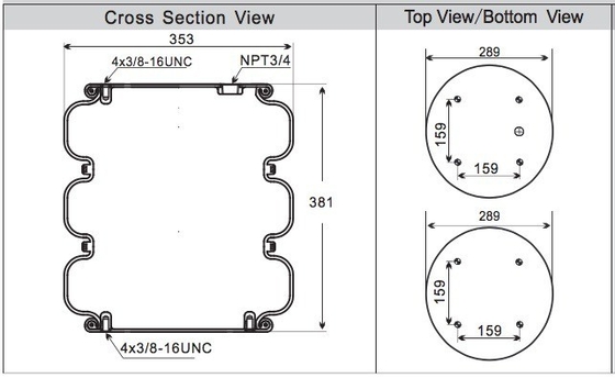 Vỏ túi khí ba vòng GUOMAT NO. 3B7386 Bellow No.3B383 Industrial Air Spring 4x3/8-16UNC Screw