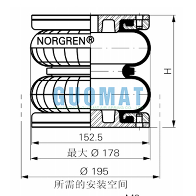 Bellow khí Norgren PM/31062 loại gấp đôi 6''X2 Lò xo khí nén nhỏ gọn