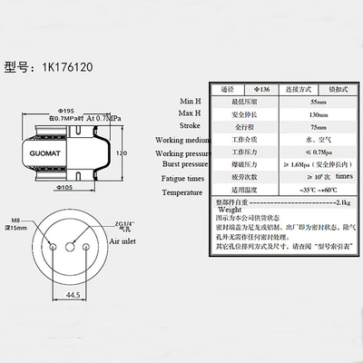 1K176120 túi khí thay thế Goodyear 1B7-544 1B7544 đơn cong Air Suspension mùa xuân
