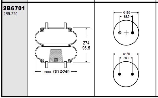 Hệ thống treo lò xo không khí công nghiệp W01-M58-6910 Tham khảo Goodyear 2B9-220