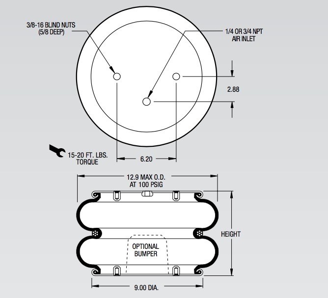 W01-358-7184 Firestone Air Spring 3/4 NPT Style 22 Ống thổi cao su W01-358-0226