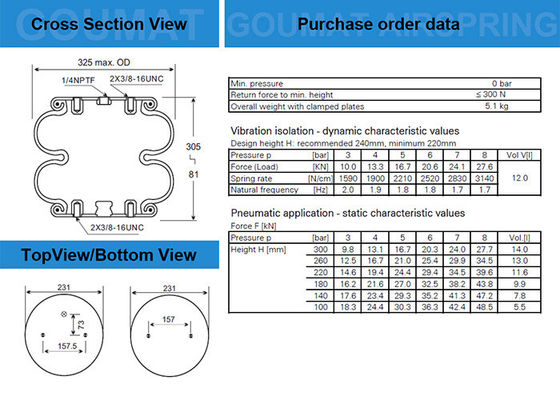 2B12-425 Goodyear Air Spring 578923309 Tam giác 6316/4363 Cho Leland SC2075 túi khí