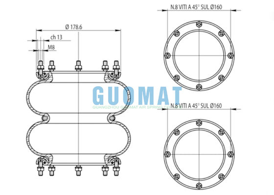 291.2.201 T291/2 Bóng hơi giảm xóc 365461 Lò xo hơi dạng ống 81720882 LANCIA