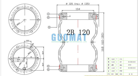 Túi khí công nghiệp ISO / TS16949 2B120 với DIA tự nhiên.  120MM MAX DIA.135MM